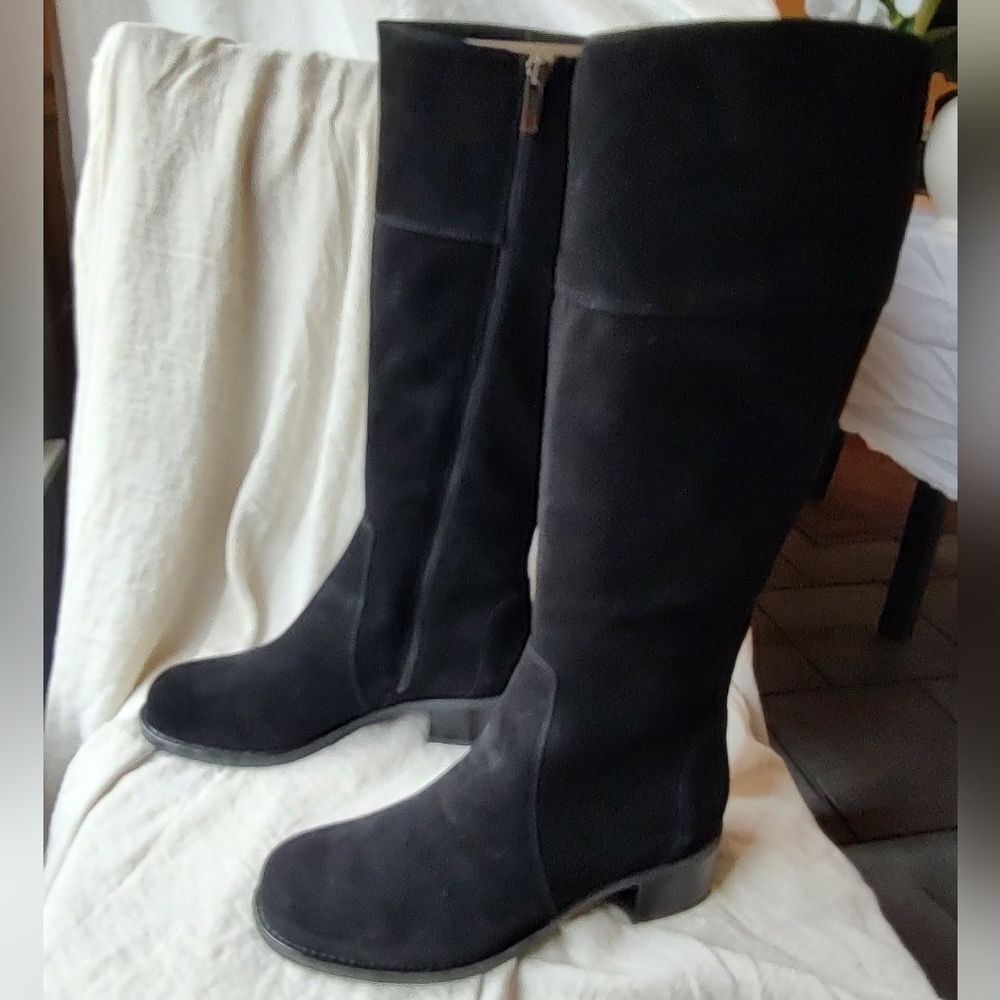 La Canadienne Black Suede Riding Boots Womens 6 Wide Waterproof Quiet Luxury NWT - Picture 5 of 10